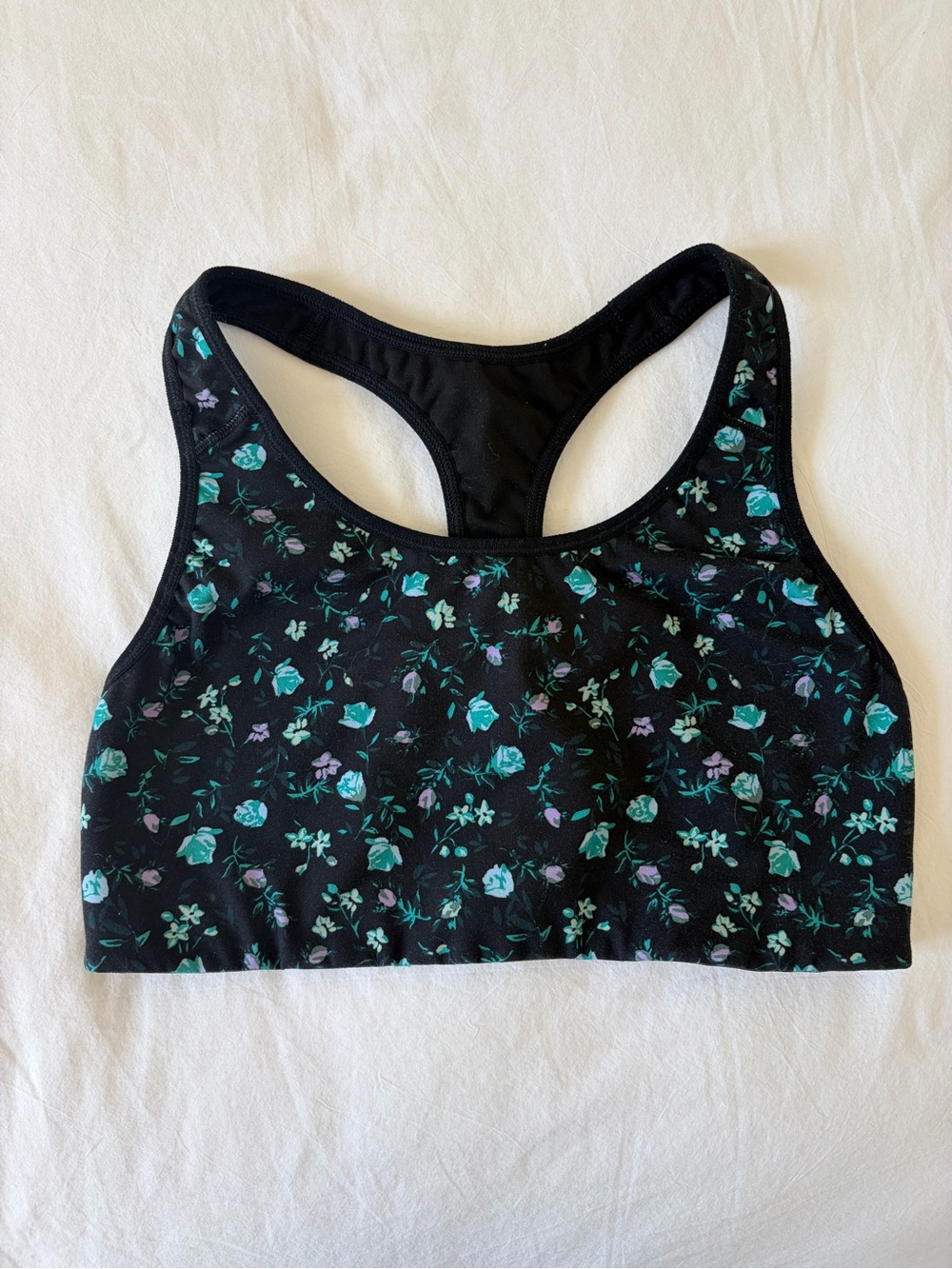 Old Navy Black Floral Racerback Sports Bra - Teal & Light Purple